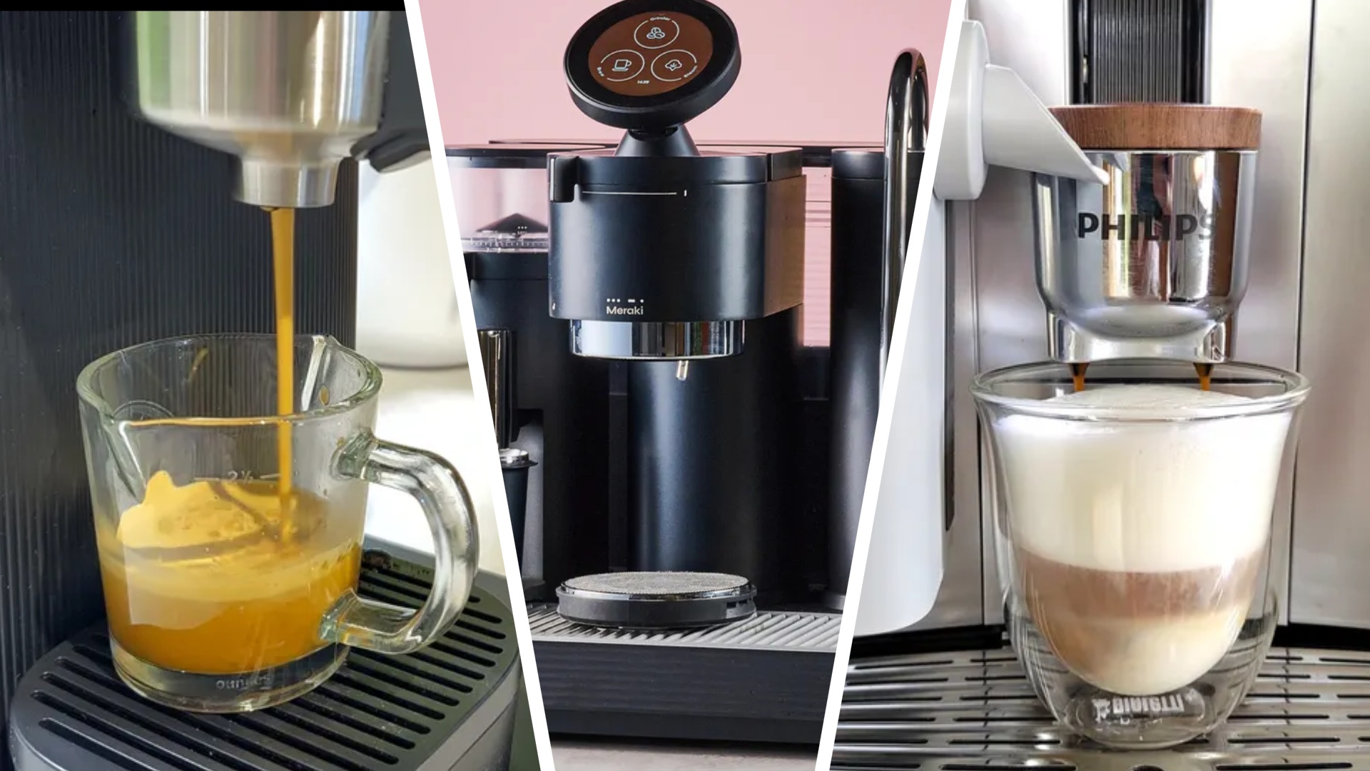Split image of three espresso machines