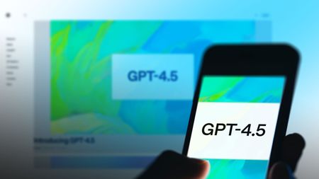 The logo of GPT-4.5 is displayed on a smartphone screen.
