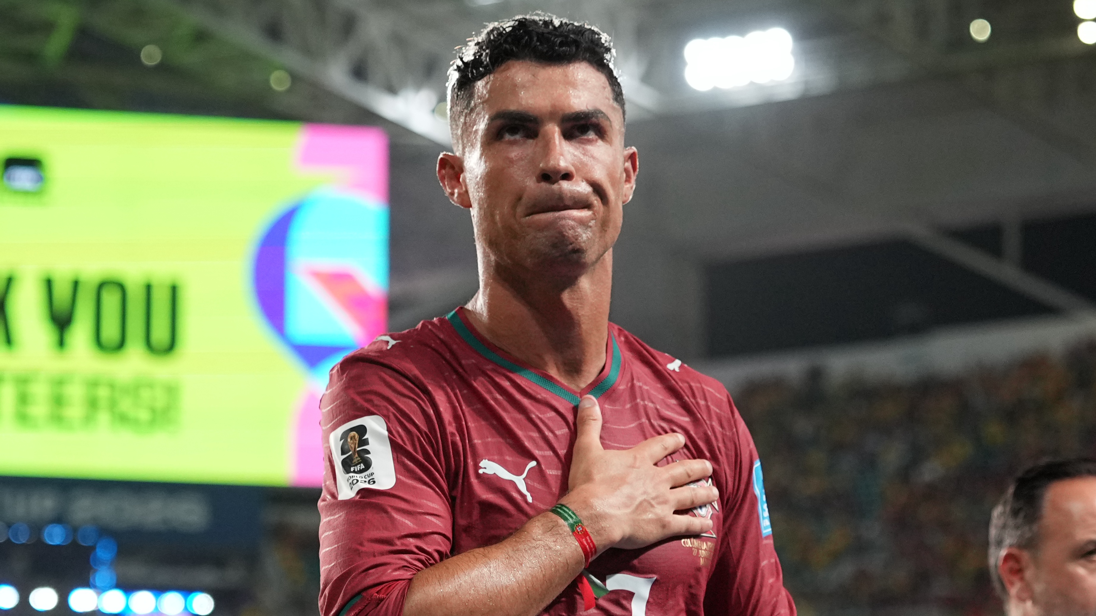Portugal forward Cristiano Ronaldo (7) leaves the pitch following the FIFA World Cup 2026 Group K match between Columbia and Portugal on Saturday, June 27, 2026 at Miami Stadium in Miami Gardens, FL