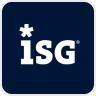 ISG company logo with white letters on a dark blue background.