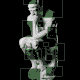 A rotating statue in the position of a man thinking