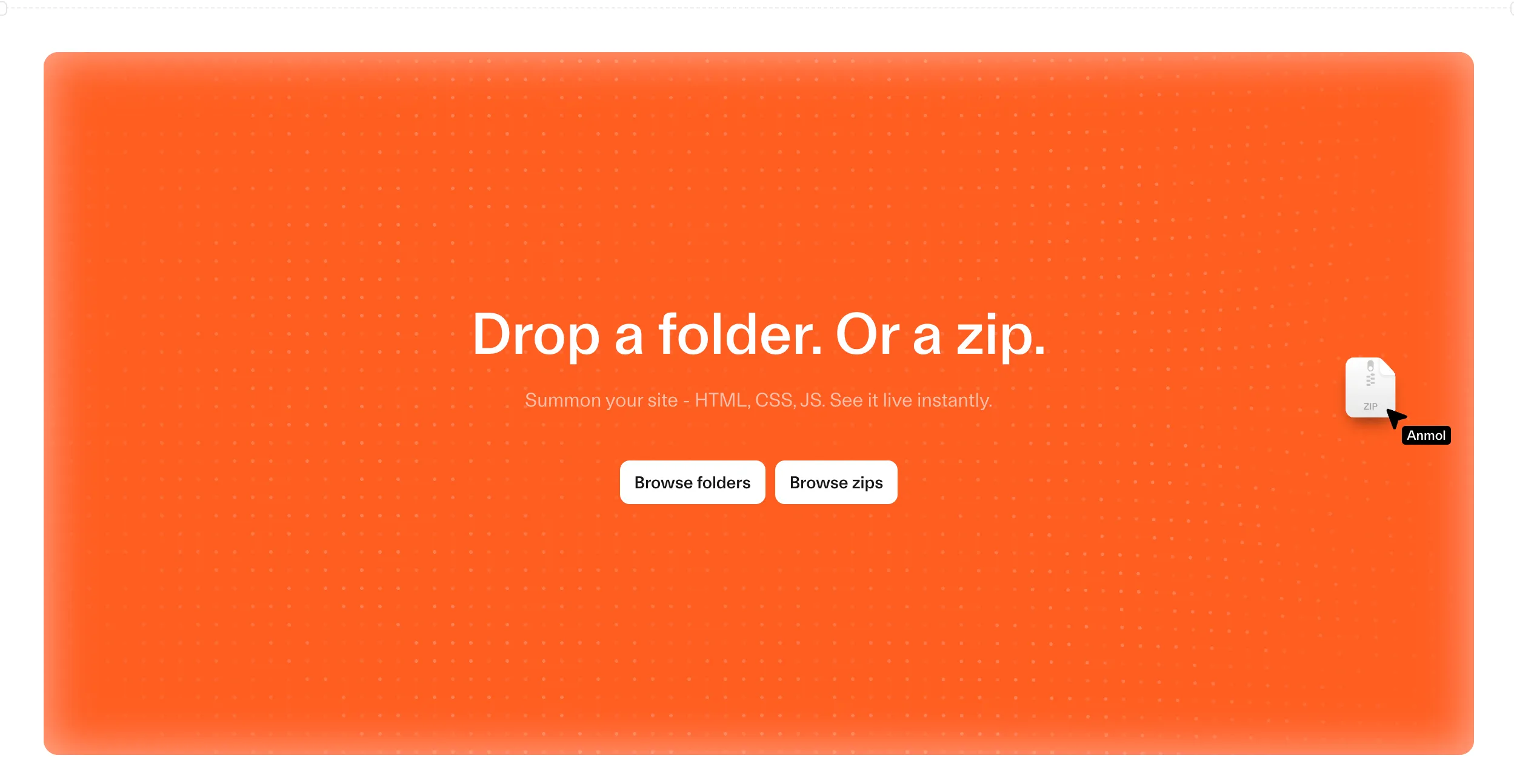 Cloudflare Drag and Drop upload screen for browsing folders or ZIP files